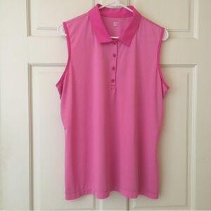 EP Golf Top (XL) Women’s Sleeveless Tank Top Pink White Stripe Button VNeck